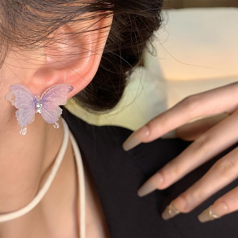 Women Elegant Resin Butterfly Ear Stud Earrings