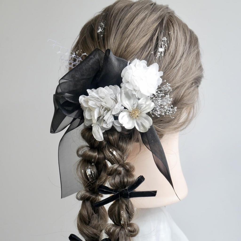 [Lomeri] Lomeri Organza Ribbon and Dried Flower Hair Accessory A271 (Black)