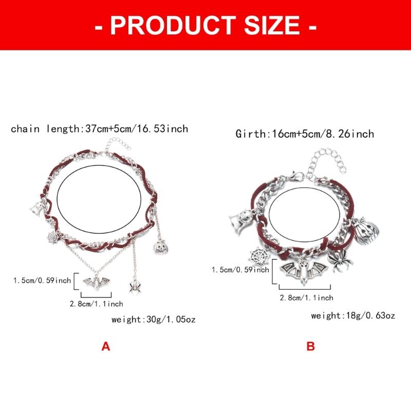 Halloween Jewelry Adjustable Necklace Pendant Bracelet with Specter Pumpkin Bat Spiders Charm Pendant for Women Party Gift