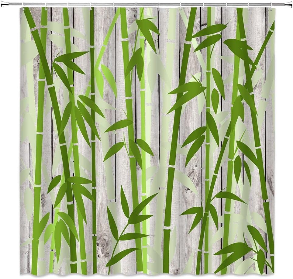 Bamboo Shower Curtain Green Bamboo Forest Tree Japanese Asain Art Rustic Wild Nature Plant Scenic Watercolor Fresh Spa