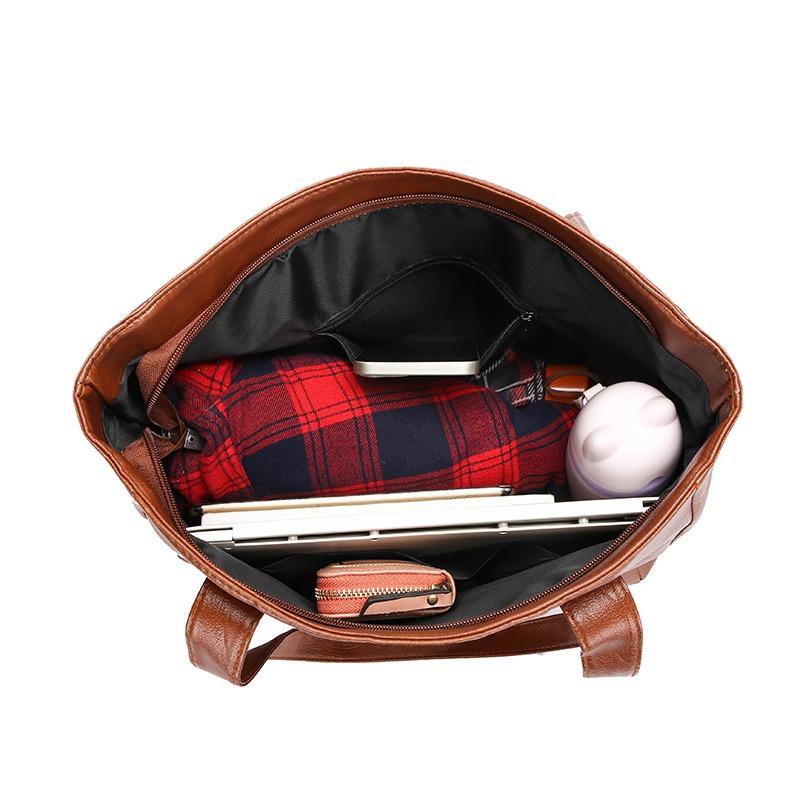 New Versatile Minimalist Large Capacity Tote Bag Shoulder Handheld Bag Thickened Soft Leather