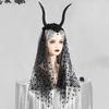 Halloween Gotisk Svart Antilopehorn Pannebånd Mørke Djevel Sauhorn Heksekostyme Tilbehør med Nett for Halloween Cosplay Renessanse Fotoshoot
