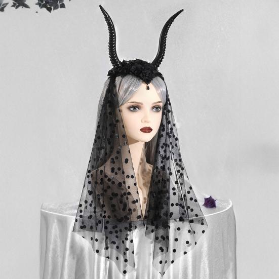 Halloween Gotisk Svart Antilopehorn Pannebånd Mørke Djevel Sauhorn Heksekostyme Tilbehør med Nett for Halloween Cosplay Renessanse Fotoshoot