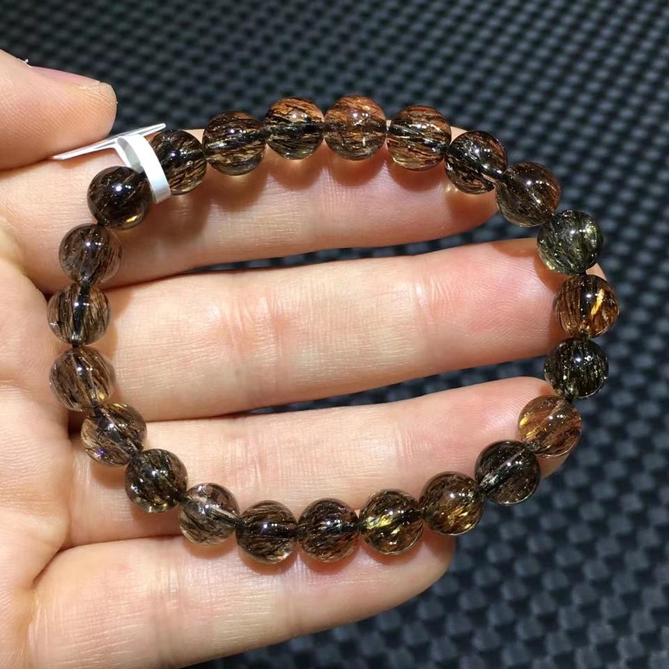 8mm Natural Black Gold Rutilated Copper Quartz Bracelet Clear Round Beads Women Man Super 7 Seven Bracelet AAAAAA