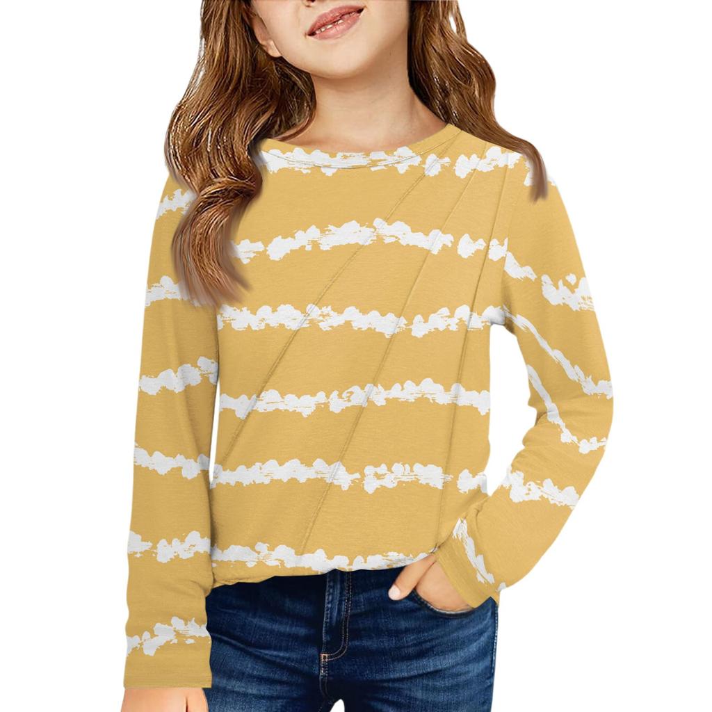 Girls' Long Sleeve Tee - Pleated Round Neck Casual Top
