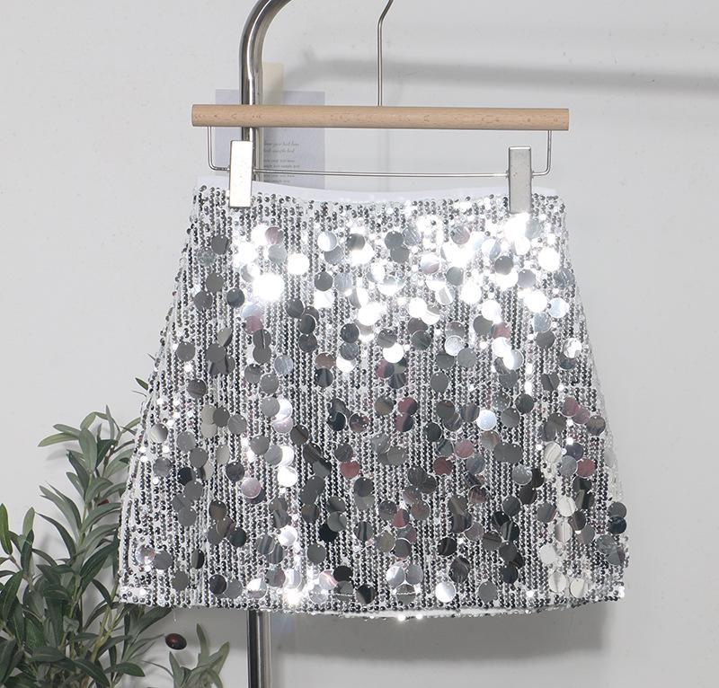 

High-End Sequin A-Line Mini Skirt with Anti-Exposure Lining, High Waist, and Slim Fit M белый