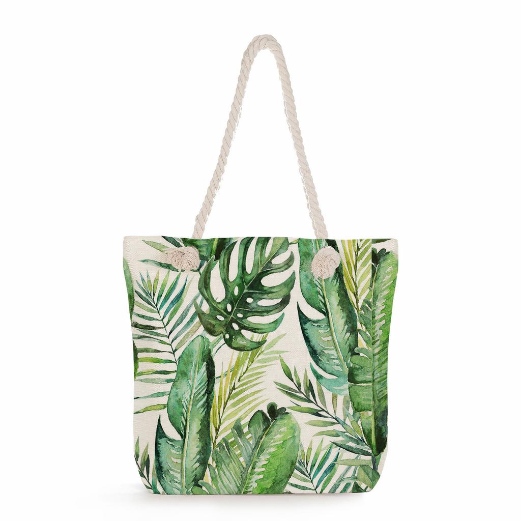 Plant Print Thick Rope Single-shoulder Beach Bag 7237 CLE