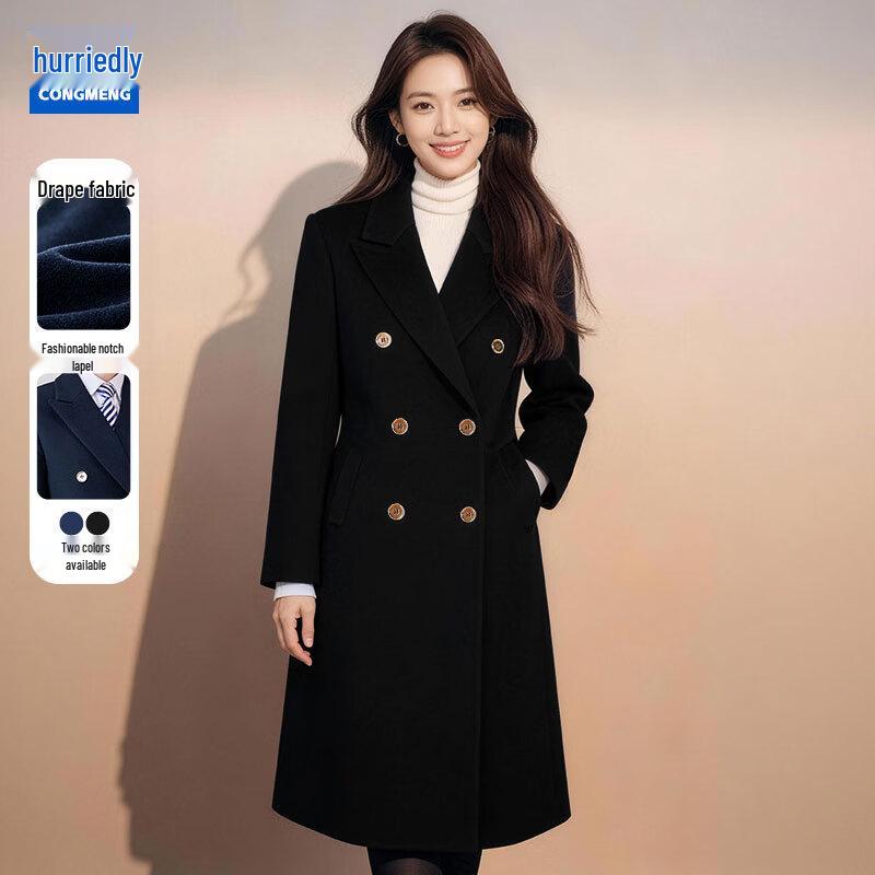 Women s 2025 Korean Style Mid-Length Wool Blend Trench Coat XL