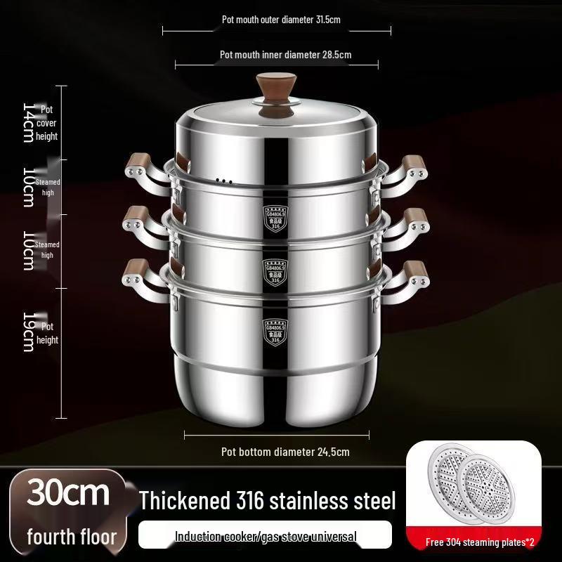 316 Stainless Steel Multi-Layer Steamer Pot - High Capacity, Food Grade, Thick Design