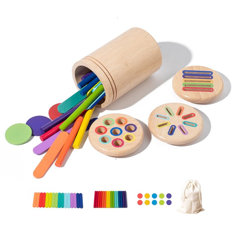 Montessori Color Sorting Tubes Educational Toy, Wooden Toy for Toddlers, Learning Tool, Educational Toy, Birthday Gift for Boys and Girls (3-in-1