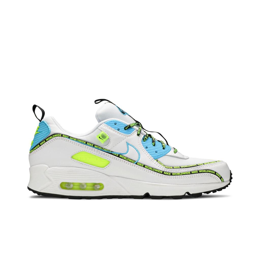 Nike Air Max 90 SE 'Worldwide Pack - Blue Fury Volt' (Unisex) White / Blue Fury / Black / Volt Running Shoes CZ6419 100