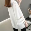 Hollow Out Organza White Chiffon Shirt for Women Summer New Korean Flared Sleeves Bottoming Blouse Loose V Neck Top L-4XL