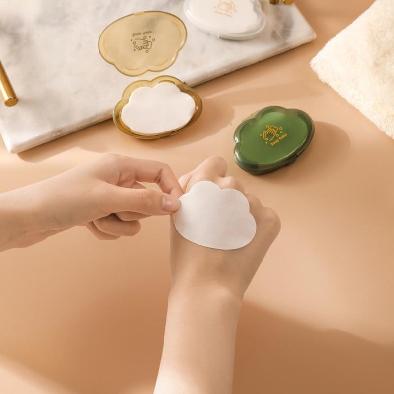 50 Stück Einweg-Seifenpapier, tragbare Reise-Seifenblätter, kreative Wolkenform, duftende Scheibe, Taschenseife, Mini-Handwaschbox
