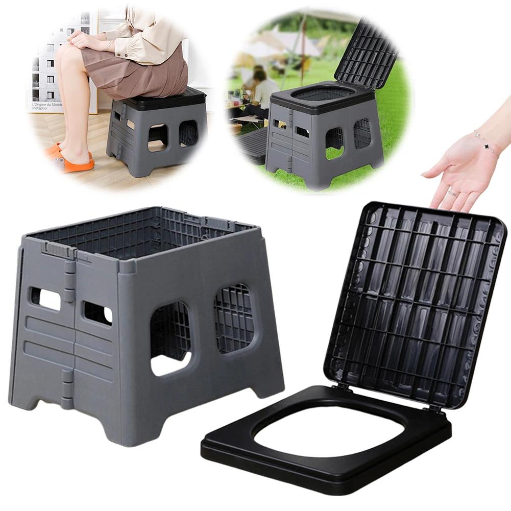 Portable Folding Toilet with Lid Foldable Outdoor Camp Toilet Multifunctional Folding Truck Toilet for Outdoor Emergencies