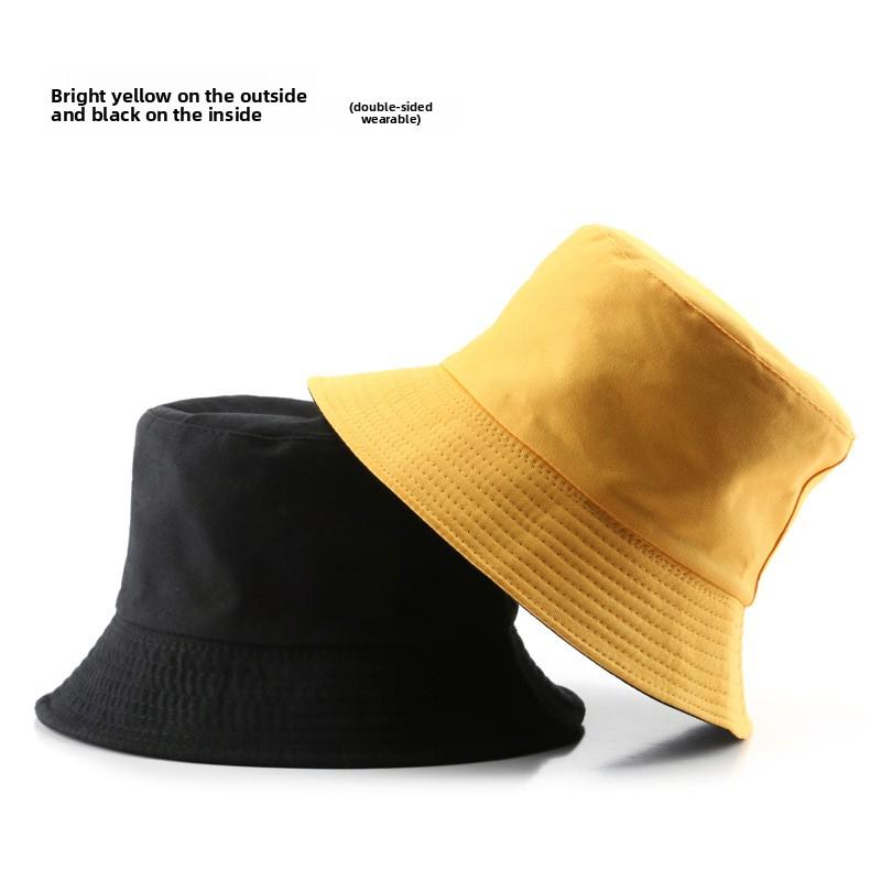 Female Spring and Autumn Personality Double-sided Light Plate Solid Color Bucket Hat Outdoor Sunscreen Sunshade Sun Hat Basin Hat