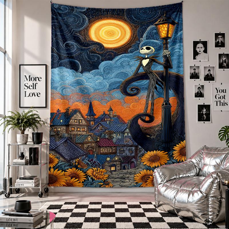 Wall TapestryThe Nightmare Before Christmas Jack Sally Art Hanging Cloth Decorative Background Cover for Room Decoration