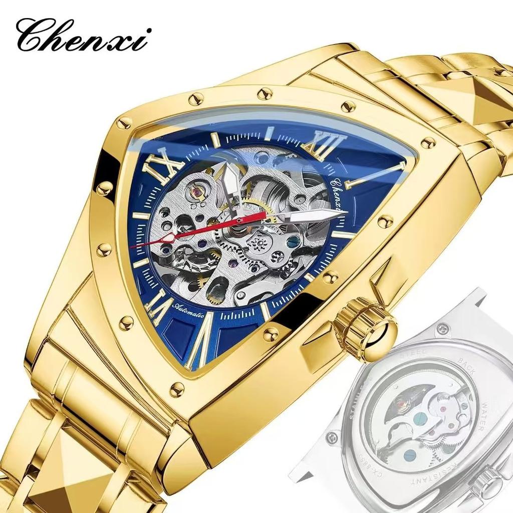 Automatic Man Watch Luxury Stainless Steel Triangle Dial Mechanical Wristwatches Skeleton Waterproof Luminous Watch