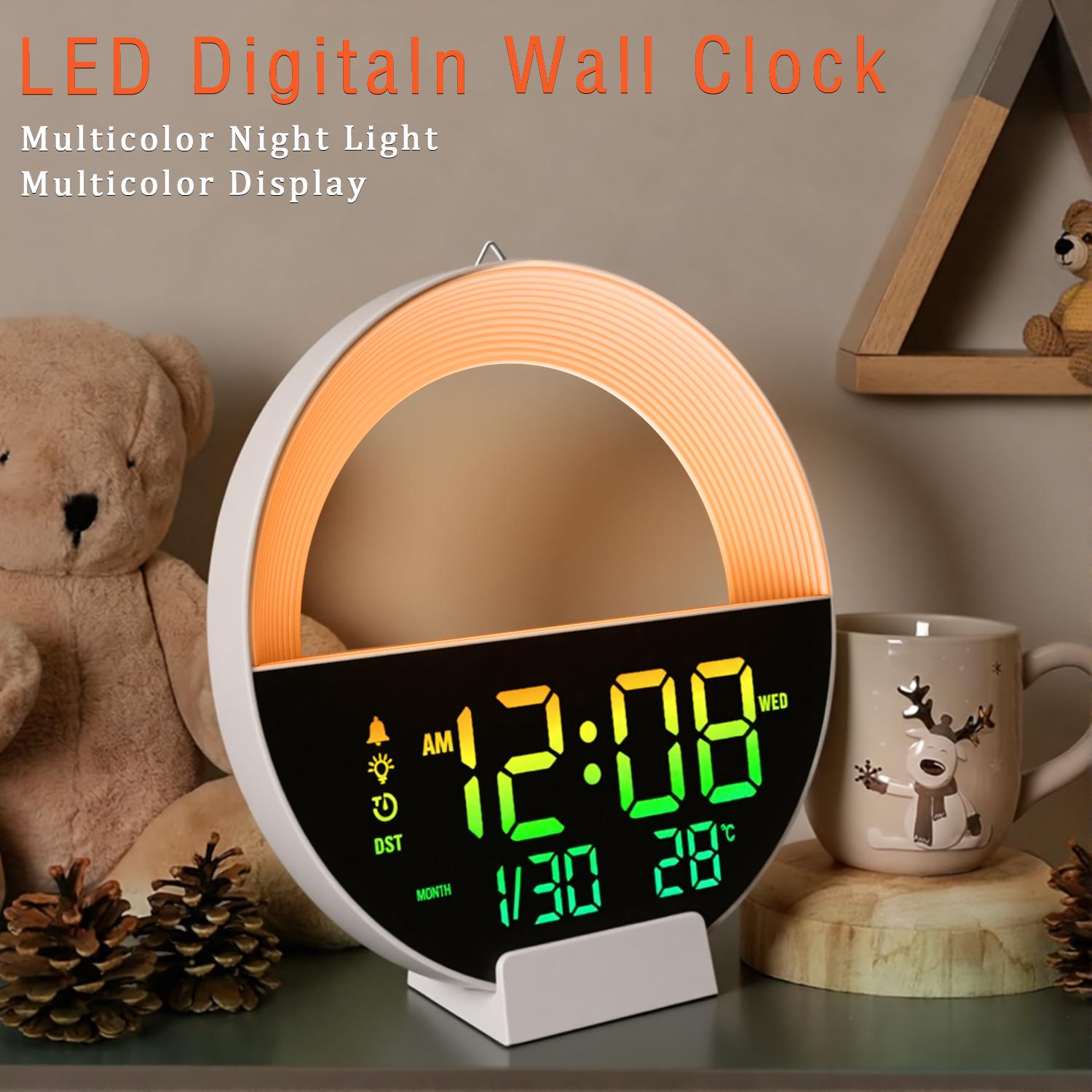 

USB Powered Digital LED Wall Clock with Remote Control Temperature Auto Dimmer 2 Alarm 12/24H LED Clock for Office Home Decor 10 inch