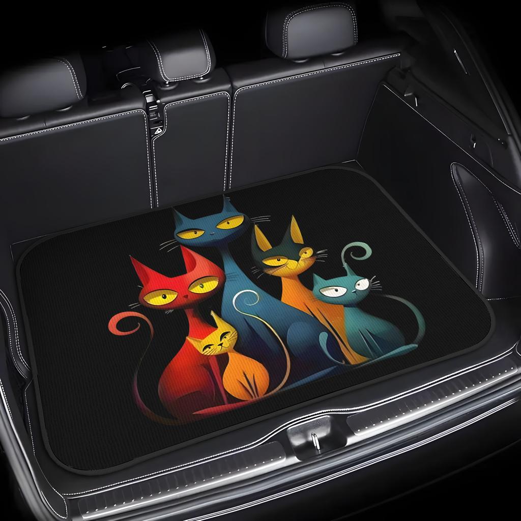 1Pcs Geometric Cats Car Trunk Mat with Anti Slip Cargo Liner Waterproof Rear Storage Protector Floor Mat for SUV Sedan Vehicle I