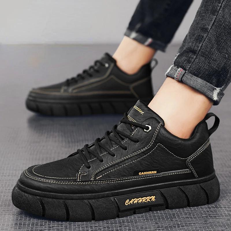 Fashion Casual Leather Shoes For Men Men's Tooling Boot Plus Velvet  Keep Warm Outdoors Snow Walking Hard-wearing High Quality Mans Shoe