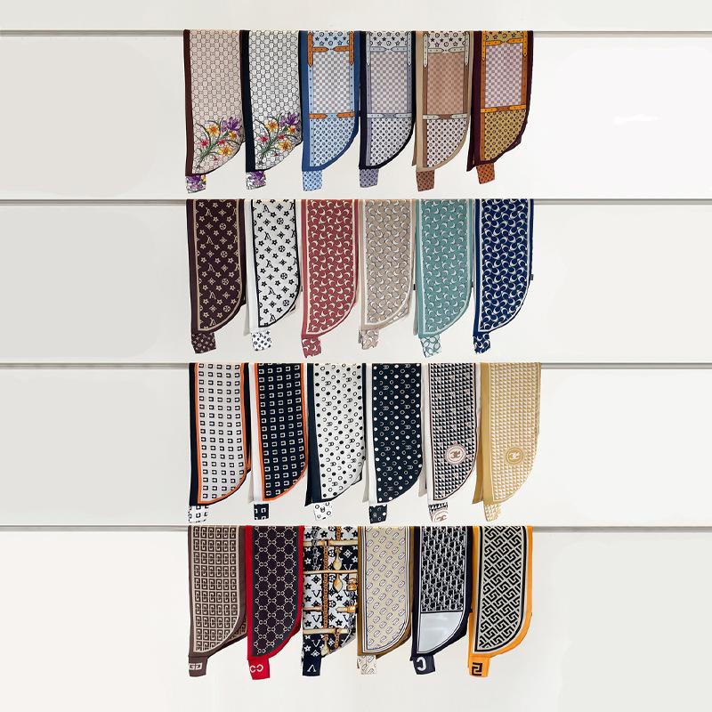 Fashion Silk Scarf Diagonal Long Silk Scarf Spring and Summer New Imitation Silk Stripe with Shirt Scarf Women's Scarf