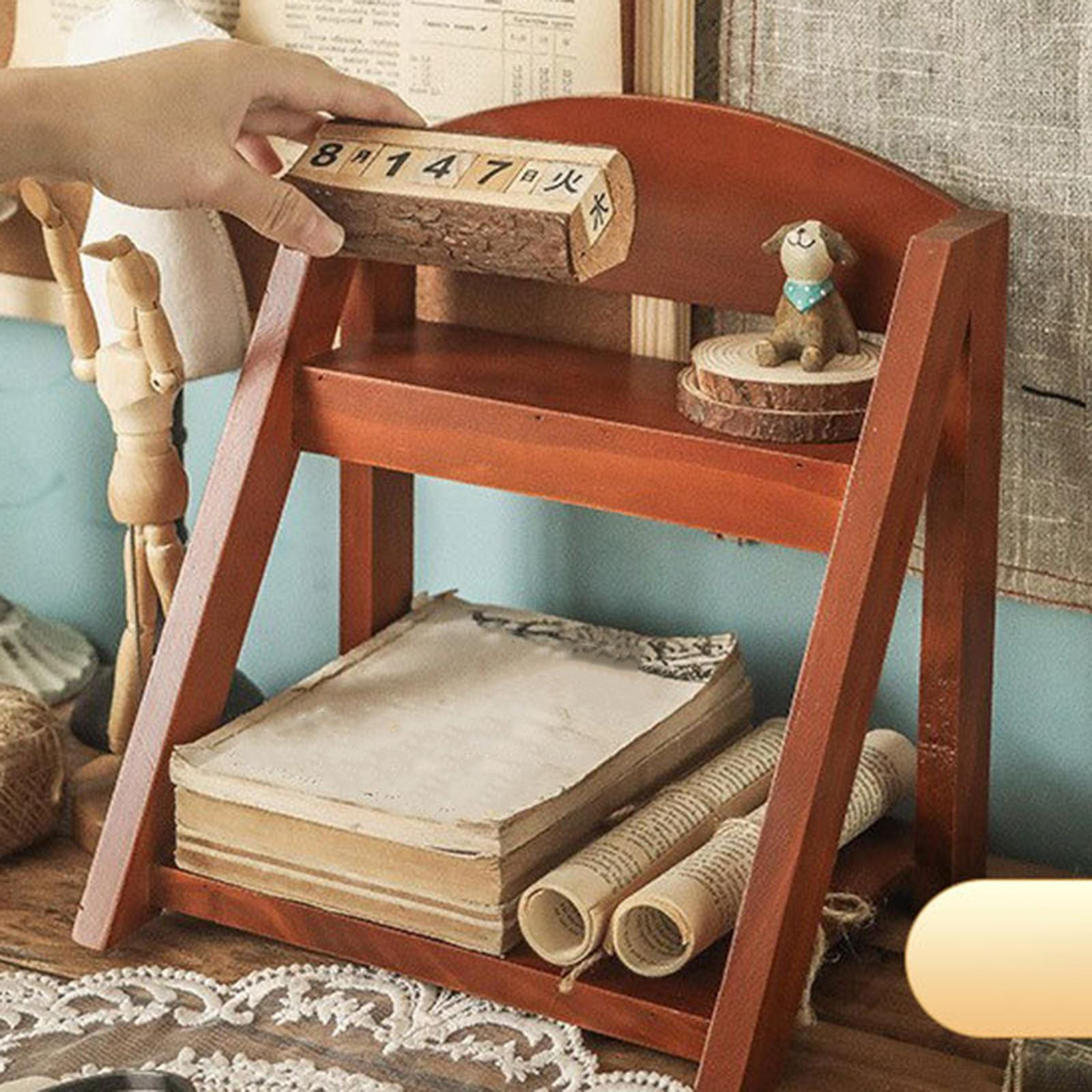 

Wooden Display Stands Cups Shelf Stand 2 Layers Perfumes Rustic Desktop Organizer