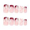 24 Pcs Flowers Artificial Nail French Tip Press On Nail Short Square Stick On Nail Glossy False Nail for Party