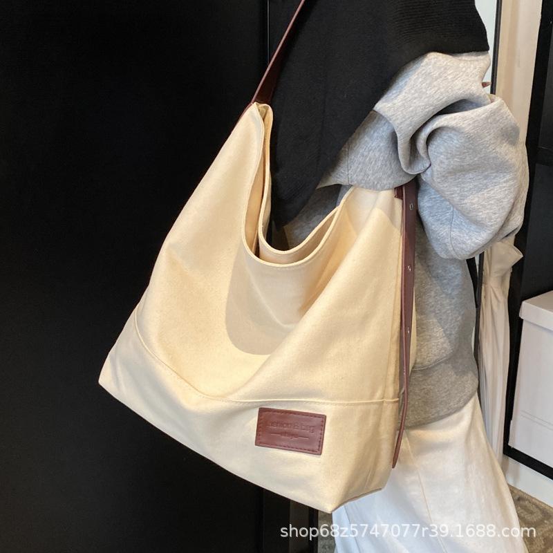 Leisure Commuting Large Capacity Canvas Bag Women's 2025 New Spring and Summer One-shoulder Crossbody Bag College Student Tote Bag