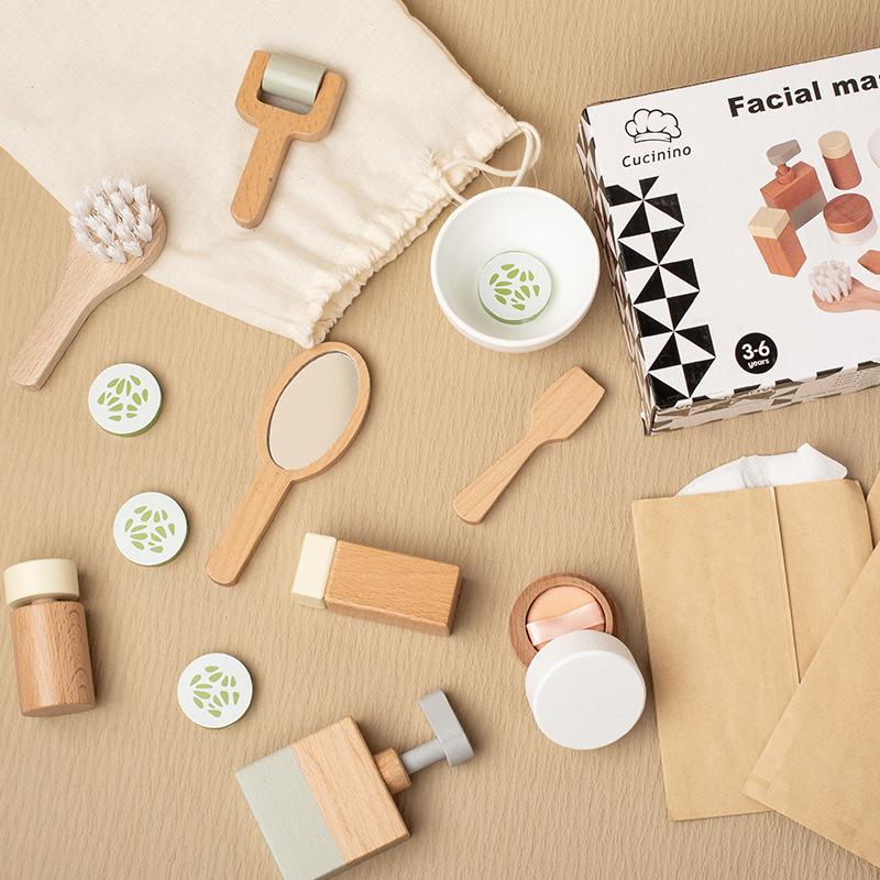 Wooden Pretend Play Makeup Toys For Girls Simulation Cosmetics Kit Toddler Lipstick Eye Shadow Sets Beauty Dress Up Gift For Kid