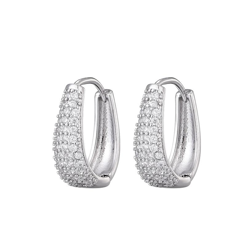 

Fashion Zirconia Huggie Hoop Earrings Woman Geometric U Shape Hoops Ear Buckle Gold Copper Color Elegant Daily Vintage Zircon медный