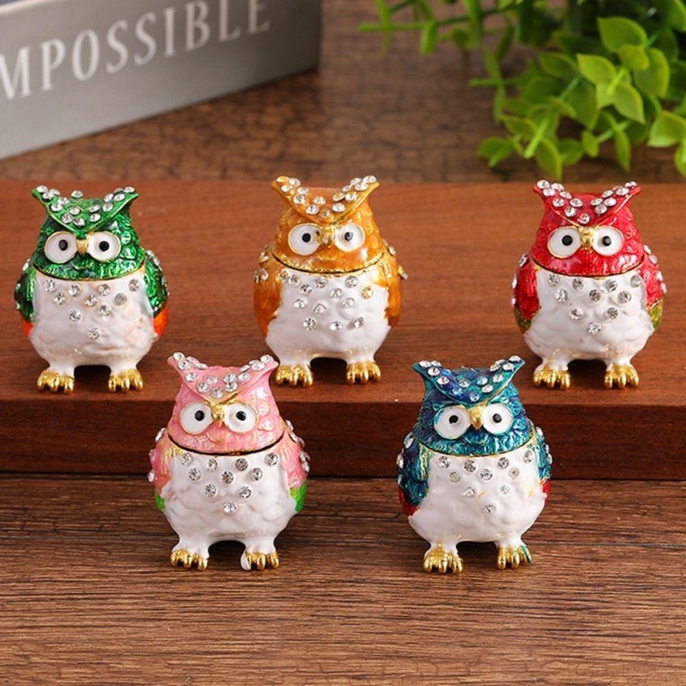 Zinc Zinc Zinc Alloy Enamel Jewelry Box Home Decor Owl Animal Ornaments Owl Storage Box Small Valuables