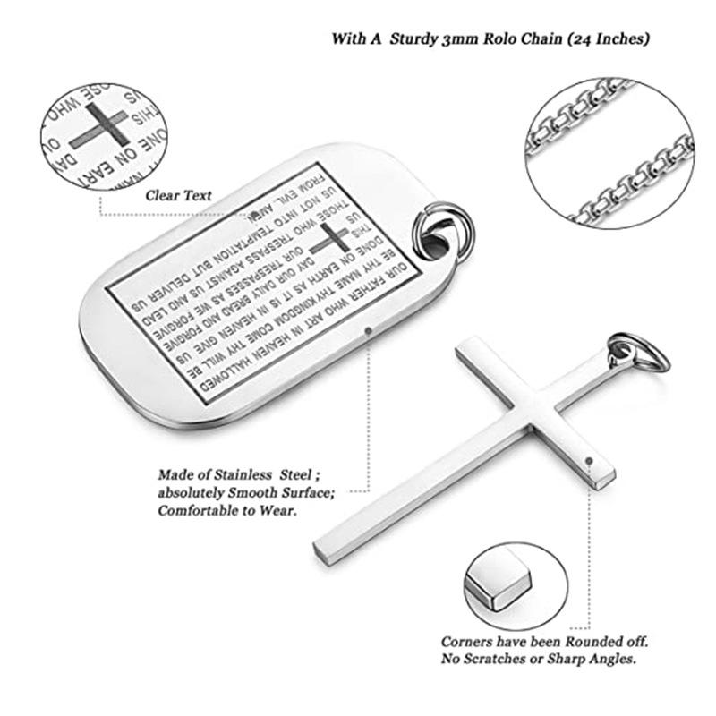 Hip Hop Military Dog Tag Titanium Steel Cross Pendant Necklace Unisex Streetwear Fashion Accessory