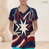 Women Plus Size Red Blue White Star Printed Nurse Scrub Top V Neck Short Sleeve With Front Pockets