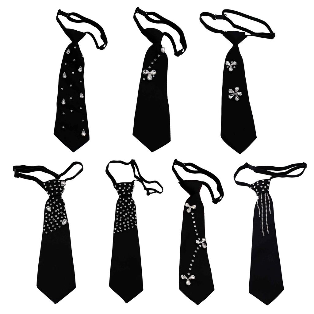 Unisex Japanese Student Uniform Adjustable Strap Pre Tied Necktie Luxurious Rhinestones Embellished Neck Tie Neckwear