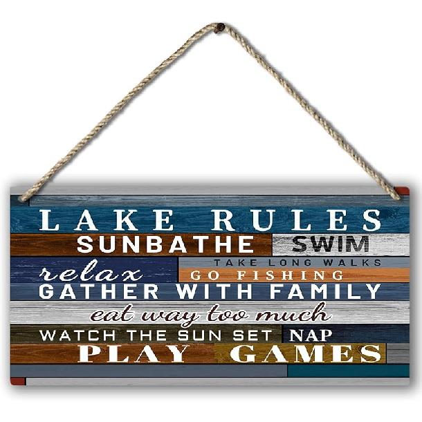 Welcome To Our Lake House Farmhouse Printed Wood Plaque Sign Wall Hanging,Rustic Hanging Wall Signs for Lake House Summer Home Decor 12 X 6 Inches