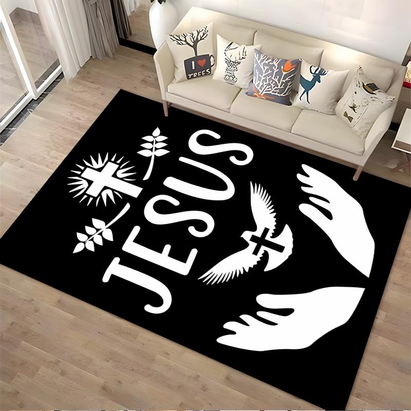 Jesus Cross with Dove and Hands Design Non-slip rug suitable for living room and bedroom sofas