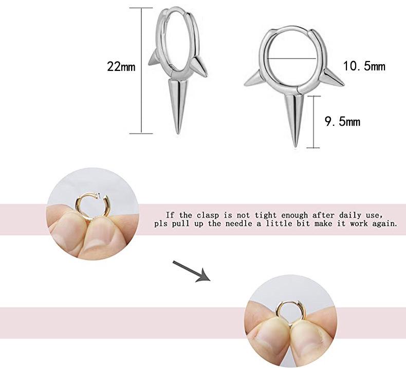 925 Silver Cone-Shaped Three-Spike Punk Earrings