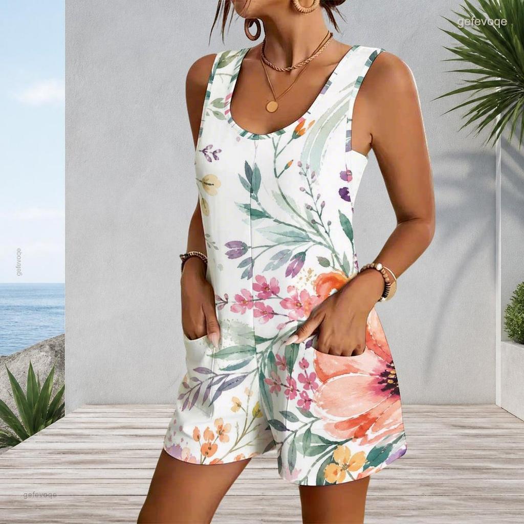 Womens Sleeveless Pocket Romper Plus Size