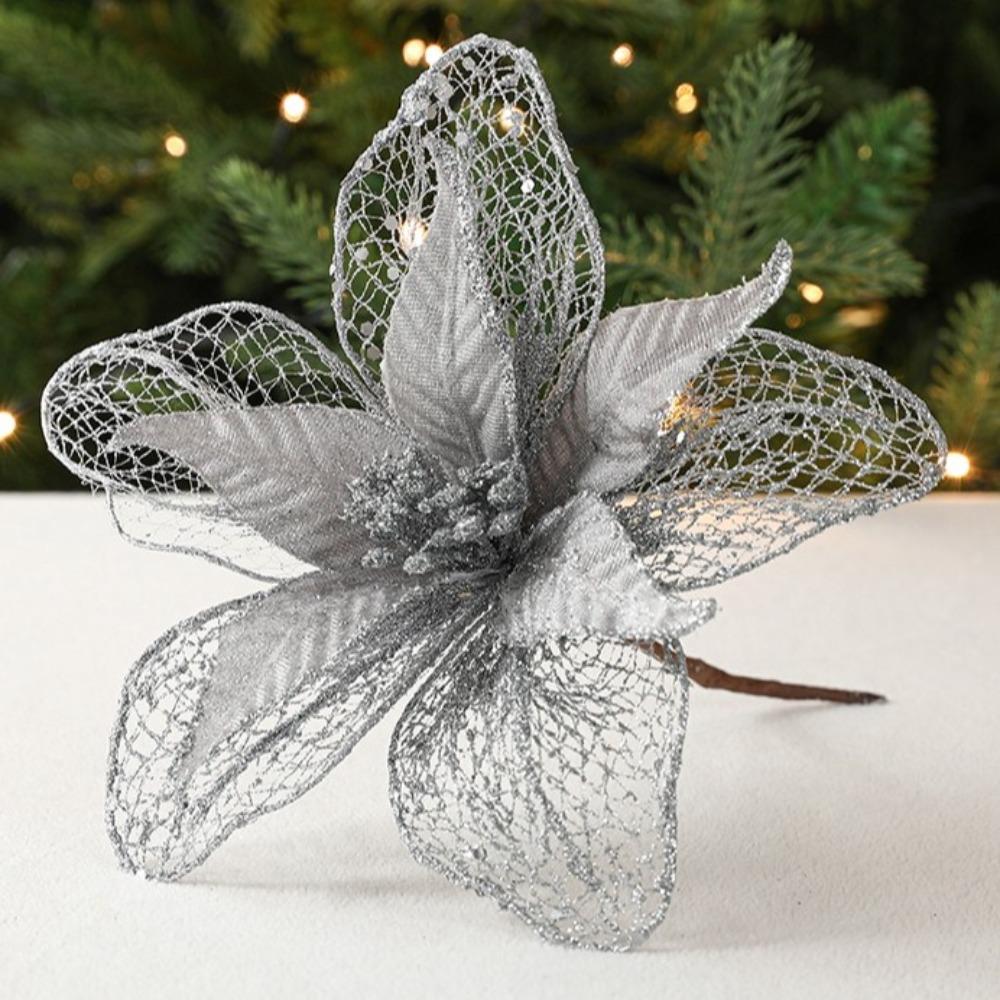 23cm Große Poinsettia Glitzerblume DIY Weihnachtsdekoration Hängende Ornamente Baumdekor Partyzubehör