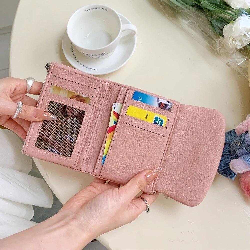Casual Zipper Short Wallets Solid Color Large Capacity Card Holder Soft Leather Coin Purse Women