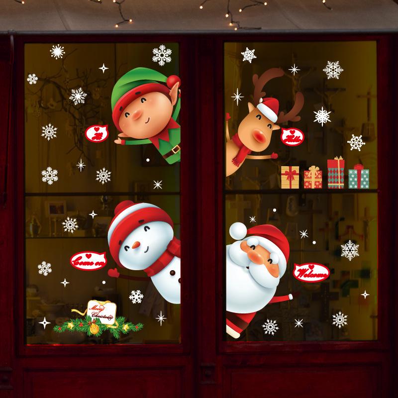 Cartoon Christmas Stickers Window Showcase Removable Santa Clause Snowman Home Decor Decal Adhesive