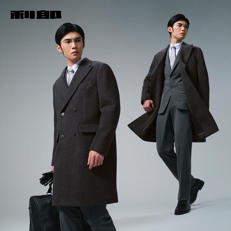 Lilanz Men's Double-Breasted Wool Blend Mid-Length Overcoat