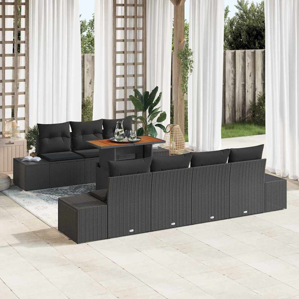 Garden Sofa Set with Storage 8 pcs Black Poly Rattan