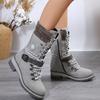 Fashion Women Boots High-quality Winter Warm Boots Women Side-pull Lace-up Knitted Mid-tube Boots Low-heeled Round-toe Outdoor Shoes