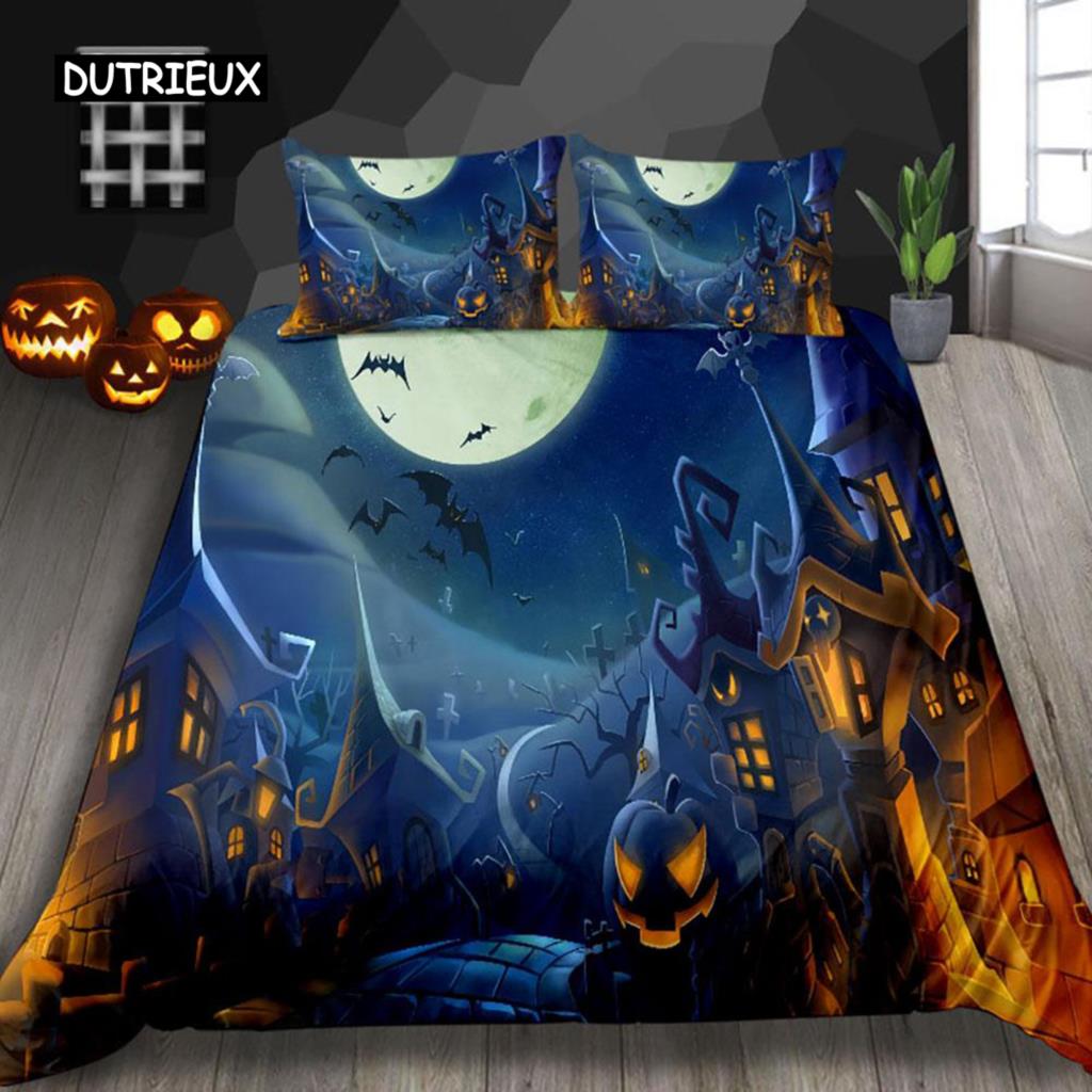 Halloween Duvet Cover Set Thumbedding Halloween Decor Mysterious Forest Bedding Set Polyester Double Queen King Size Quilt Cover