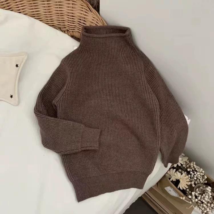 Ready Stock: Korean Kids' Half-High Collar Solid Color Knitted Pullover for Boys & Girls - Spring/Autumn