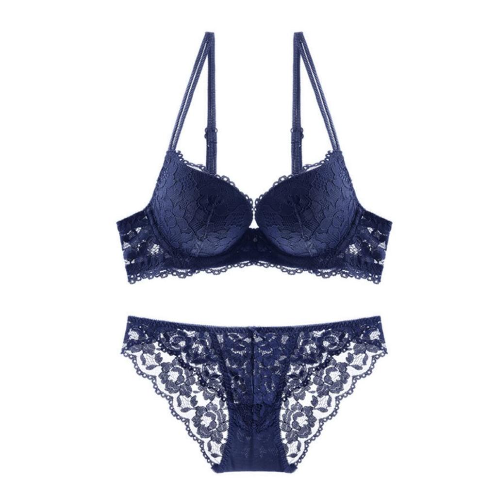 Karim Underwire Bra and Panty Beautiful Breast Cute and Navy Size XL Women's Set, Enhancement, Underwear, Sexy, All-Lace, Sheer, (Navy, (38/85AB))