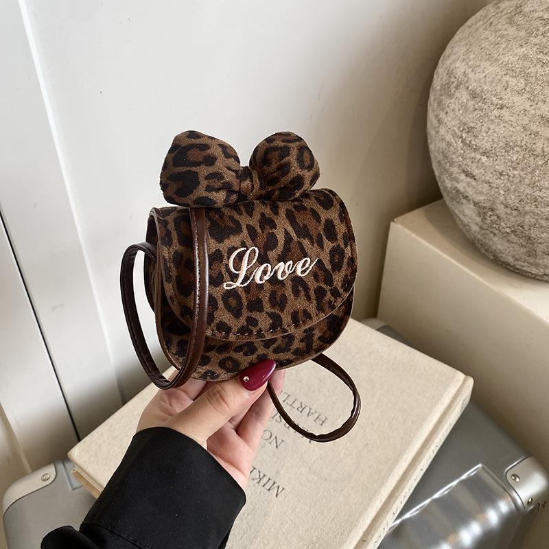 Leopard Print Cute Bow Princess Crossbody Bag for Girls - Mini Square Shoulder Bag Accessory