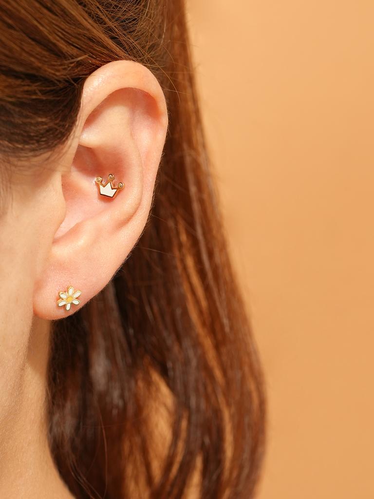 Minimalpiercing 14K Cubic Point Crown Piercing Earrings
