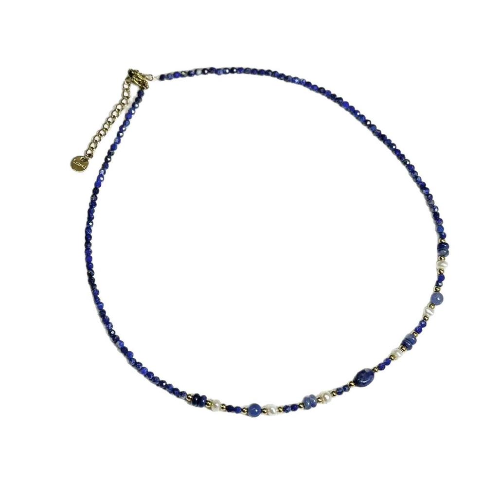 Elegant Lapis Lazuli and Freshwater Pearl Necklace for Women - Versatile Clavicle Chain, Super Fairy Design.
